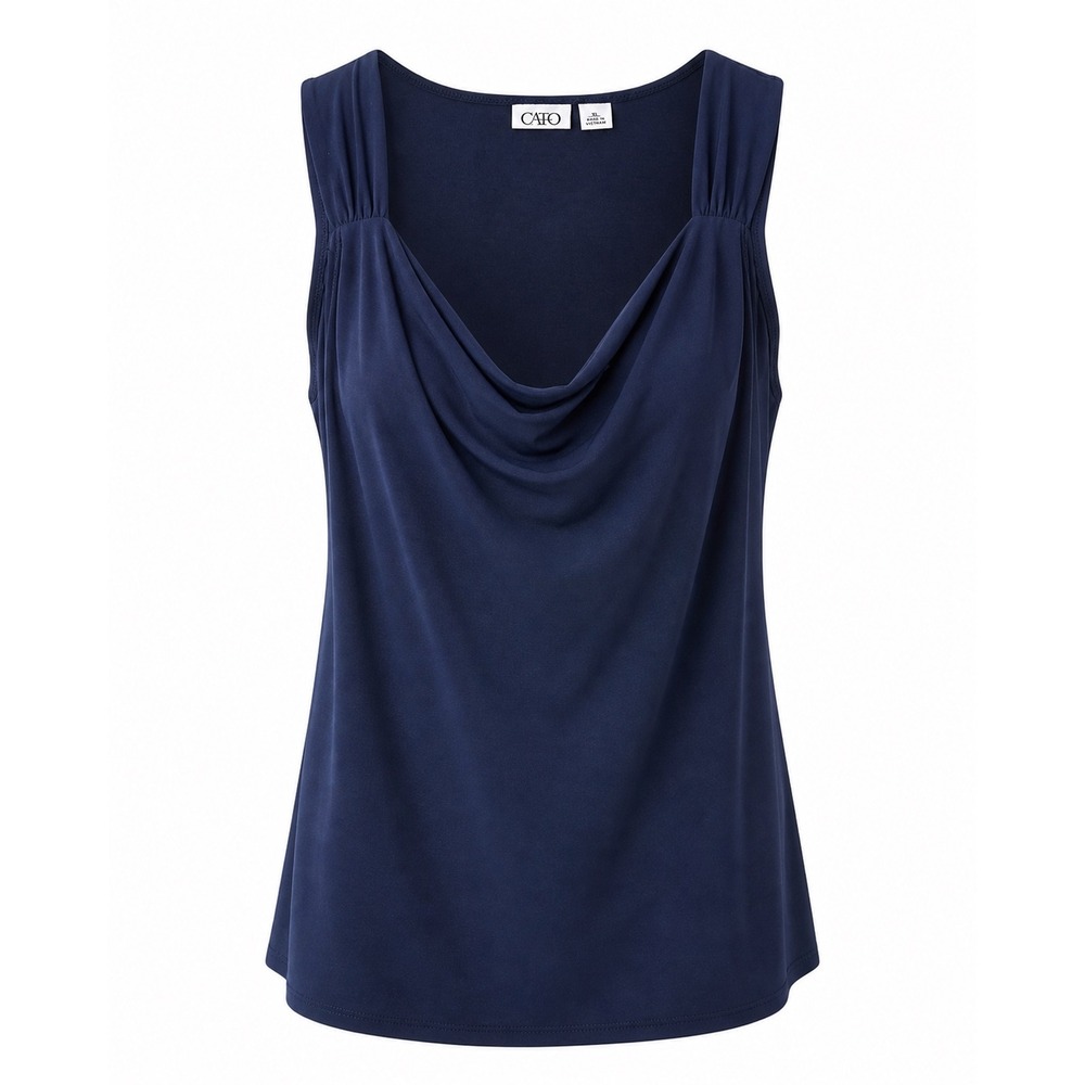 Cato Women XL Navy Blue Cowl Neck Sleeveless Top Pleated Shoulder Work Casual
